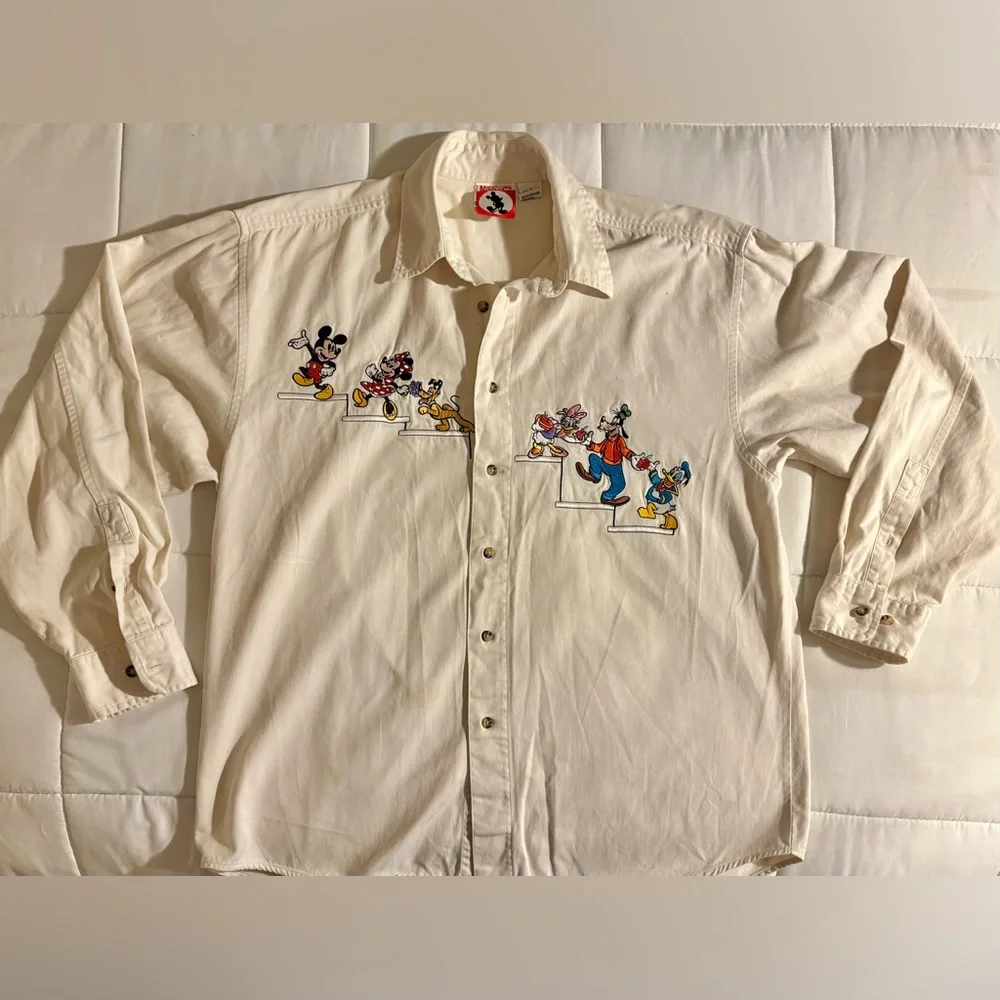 Vintage Mickey Inc Button Up Mickey & Friends Embroidered 90s Men’s Size Large - Picture 1 of 8